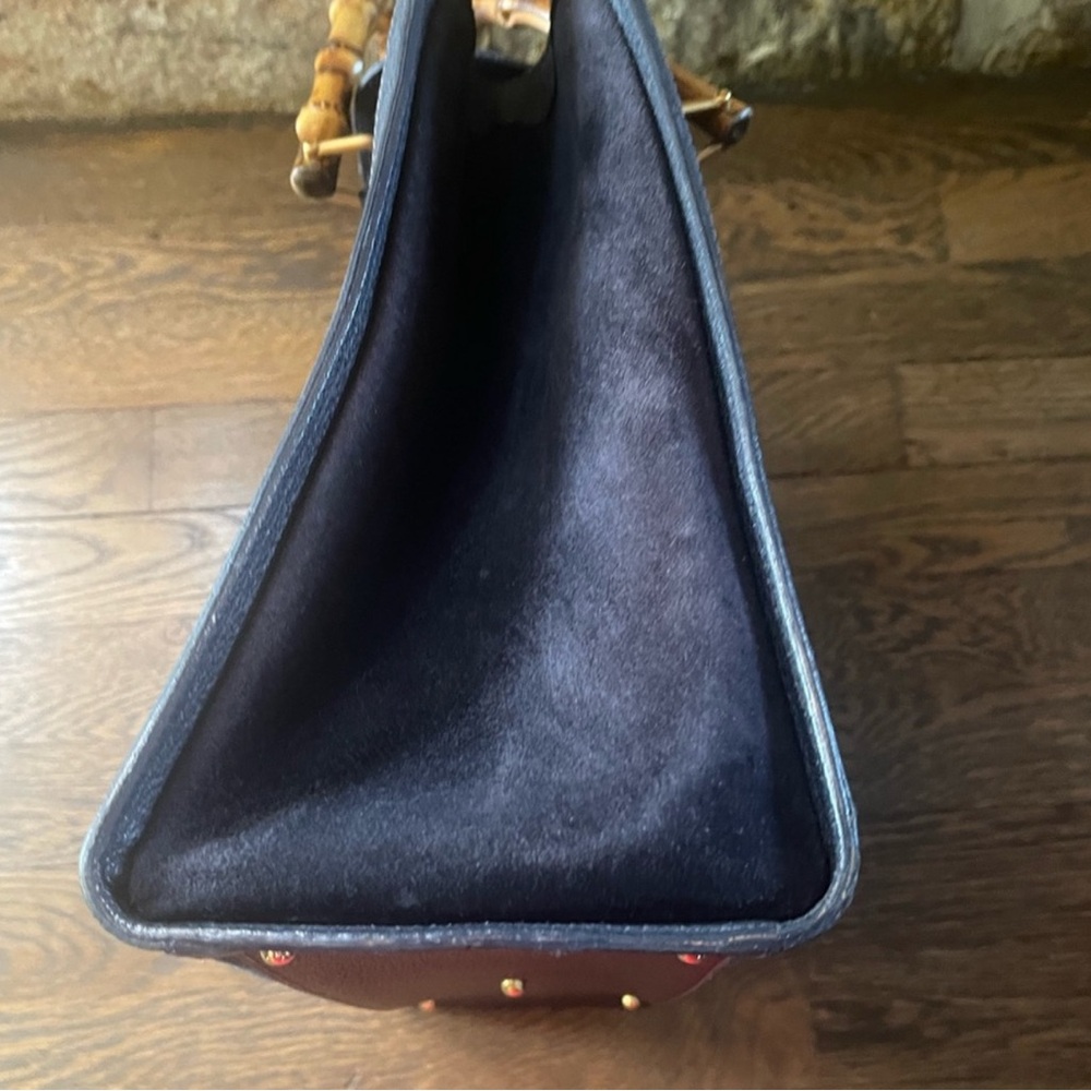 Gucci vintage Navy Suede Tote with Bamboo Handles - Picture 10 of 16